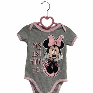 3 for $12 Disney Minnie Mouse ‘My First Minnie’ Gray and Pink Bodysuit